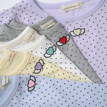 Japanese children's clothing Ly# mine heart embroidered top 100-150cm girls spring and summer TOPS 