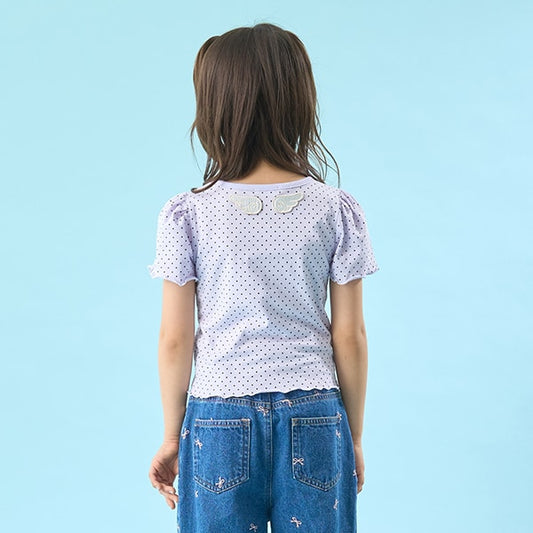 Japanese children's clothing Ly# mine heart embroidered top 100-150cm girls spring and summer TOPS 
