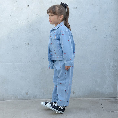 Japanese children's clothing Ly# mine embroidered denim jacket 100-150cm girls spring and summer OUTERWEAR 