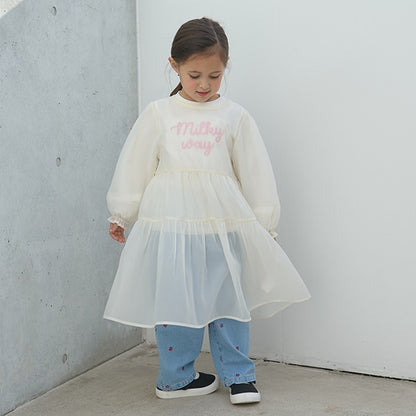 Japanese children's clothing Ly# mine transparent tulle dress 100-150cm girls spring and summer dresses 