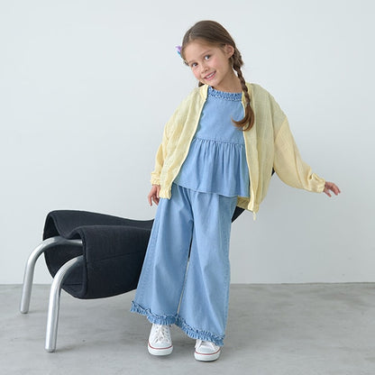 Japanese children's clothing Ly# mine ruffled top and pants two-piece suit 100-150cm girls spring and summer TOPS PANTS 