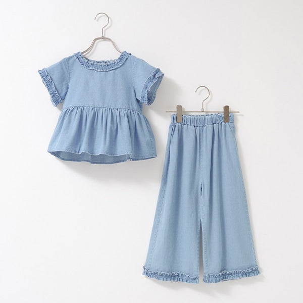 Japanese children's clothing Ly# mine ruffled top and pants two-piece suit 100-150cm girls spring and summer TOPS PANTS 