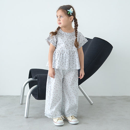 Japanese children's clothing Ly# mine ruffled top and pants two-piece suit 100-150cm girls spring and summer TOPS PANTS 