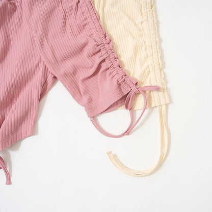 Japanese children's clothing Ly# mine wrinkled drawstring leggings 100-150cm girls summer PANTS 