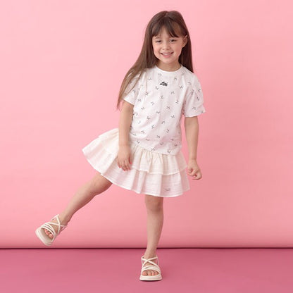 Japanese children's clothing Ly# mine wrinkled sleeve short-sleeved top 100-150cm girls summer TOPS 