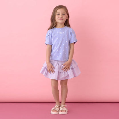 Japanese children's clothing Ly# mine wrinkled sleeve short-sleeved top 100-150cm girls summer TOPS 