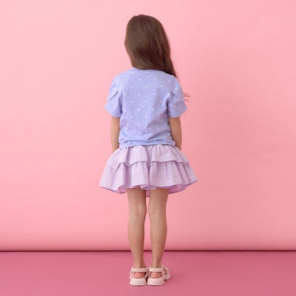 Japanese children's clothing Ly# mine wrinkled sleeve short-sleeved top 100-150cm girls summer TOPS 