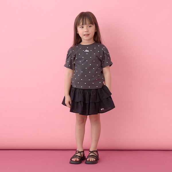 Japanese children's clothing Ly# mine wrinkled sleeve short-sleeved top 100-150cm girls summer TOPS 