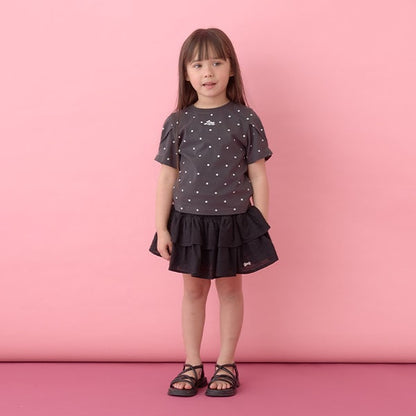 Japanese children's clothing Ly# mine wrinkled sleeve short-sleeved top 100-150cm girls summer TOPS 