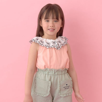 Japanese children's clothing Ly# mine cherry collar vest 100-150cm girls summer TOPS 