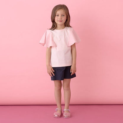 Japanese children's clothing Ly# mine 2Way double-sided lace sleeve top 100-150cm girls summer TOPS 