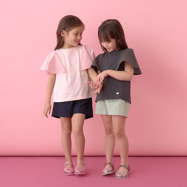 Japanese children's clothing Ly# mine 2Way double-sided lace sleeve top 100-150cm girls summer TOPS 