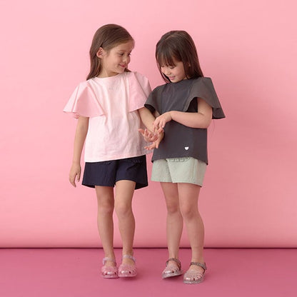 Japanese children's clothing Ly# mine 2Way double-sided lace sleeve top 100-150cm girls summer TOPS 