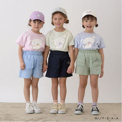 Japanese children's clothing Ly# mine x Crayon Shin-chan 3D White Short-sleeved Top 100-140cm Girls Summer TOPS 