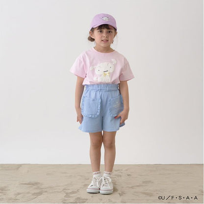 Japanese children's clothing Ly# mine x Crayon Shin-chan 3D White Short-sleeved Top 100-140cm Girls Summer TOPS 