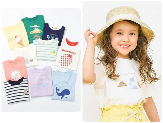 Japanese children's clothing apres les cours various pattern print short-sleeved tops 80-140cm boys/girls summer TOPS 