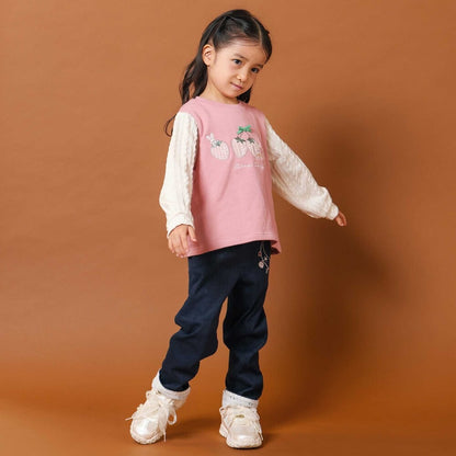日本童裝  SLAP SLIP 針織袖兔子士多啤梨刺繡衛衣 80-130cm 女童款 冬季 TOPS