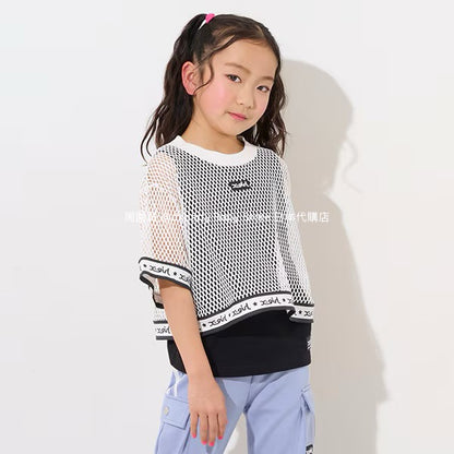Japanese children's clothing X-girl Stages mesh top vest two-piece set 90-140cm girls summer TOPS 