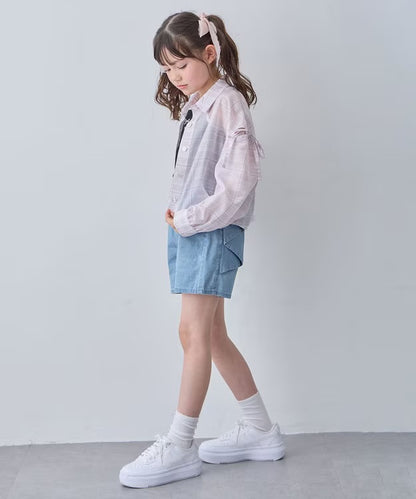 日本童裝 aF#a325 薄透格子襯衫 110-160cm 女童款 夏季 OUTERWEAR