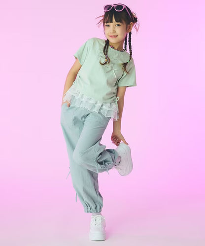 日本童裝 aF#a325 吸水速乾 蝴蝶結工裝長褲 110-160cm 女童款 夏季 PANTS