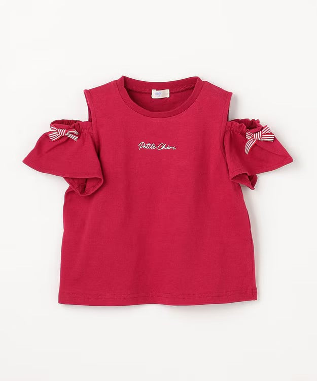 日本童裝 aF#a325 蝴蝶結露肩上衣 90-150cm 女童款 夏季  TOPS