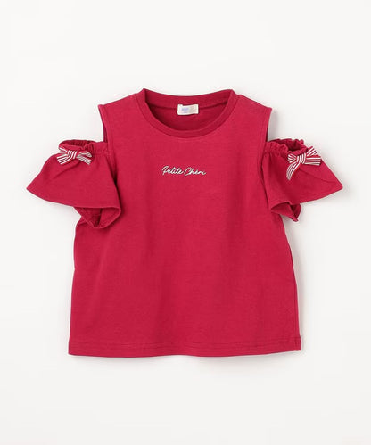 日本童裝 aF#a325 蝴蝶結露肩上衣 90-150cm 女童款 夏季  TOPS