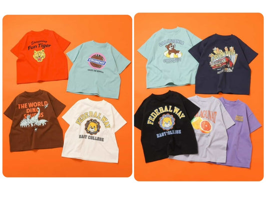 Japanese children's clothing BREEZE multi-color printed tops 90-150cm boys/girls summer TOPS 