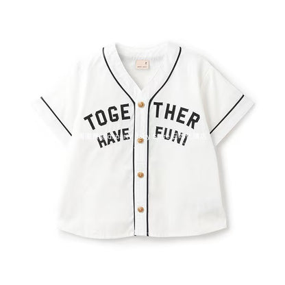 Japanese children's clothing pe#main baseball style shirt 80-130cm boys summer TOPS 