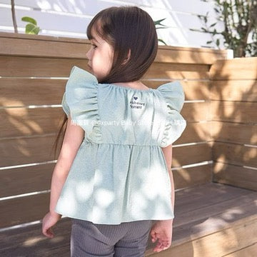 Japanese children's clothing Ly# mine ruffle sleeve top 100-150cm girls summer TOPS 