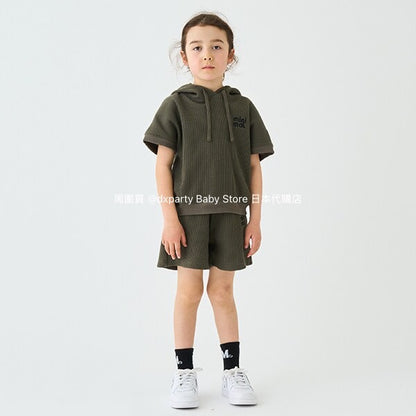 Japanese children's clothing mini#ML waffle hooded top 90-140cm boys/girls summer TOPS 