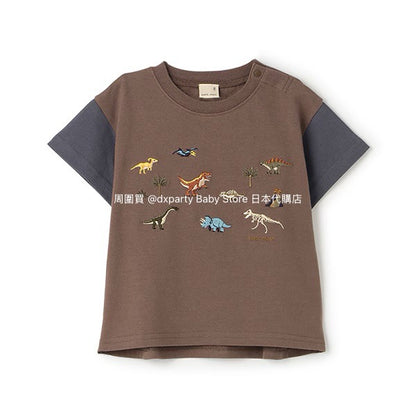 Japanese children's clothing pe#main dinosaur embroidered top 80-130cm boys' summer TOPS 