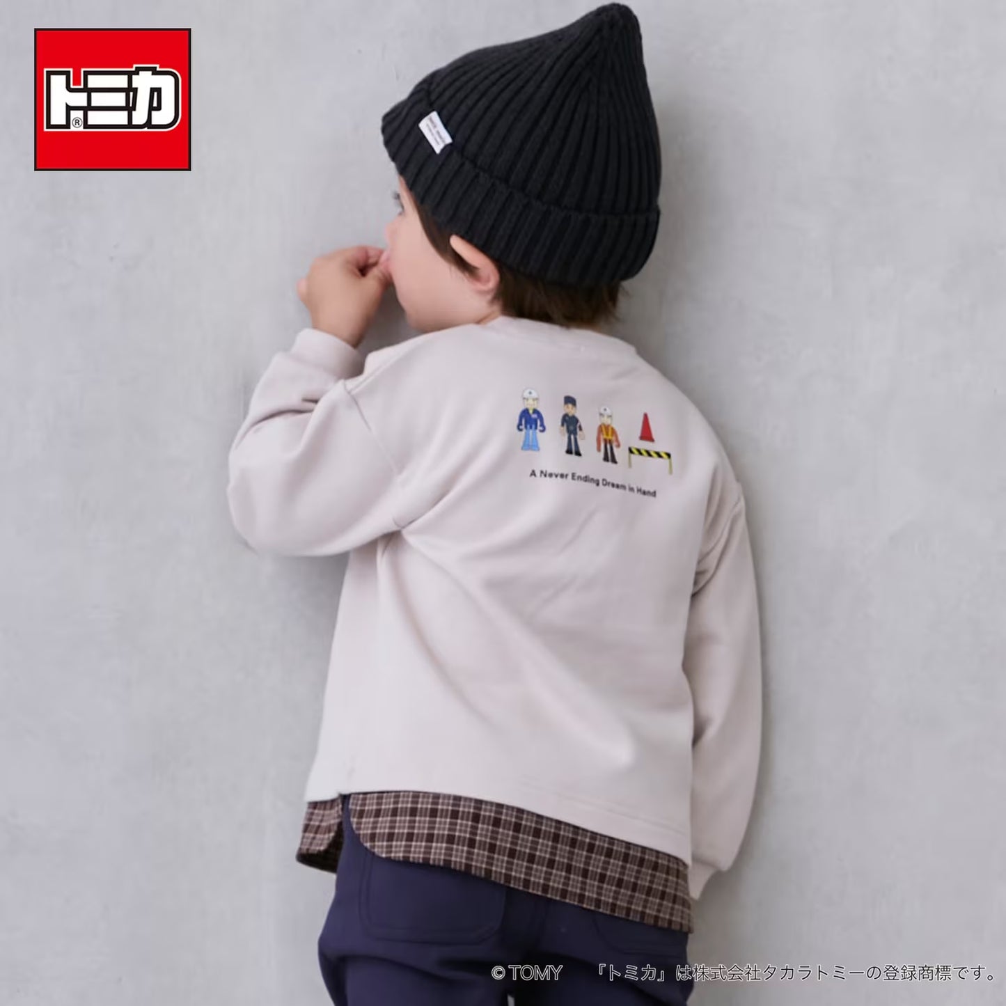 日本童裝 pe#main x TOMICA 格紋下擺衛衣 80-130cm 男童款 秋季 TOPS