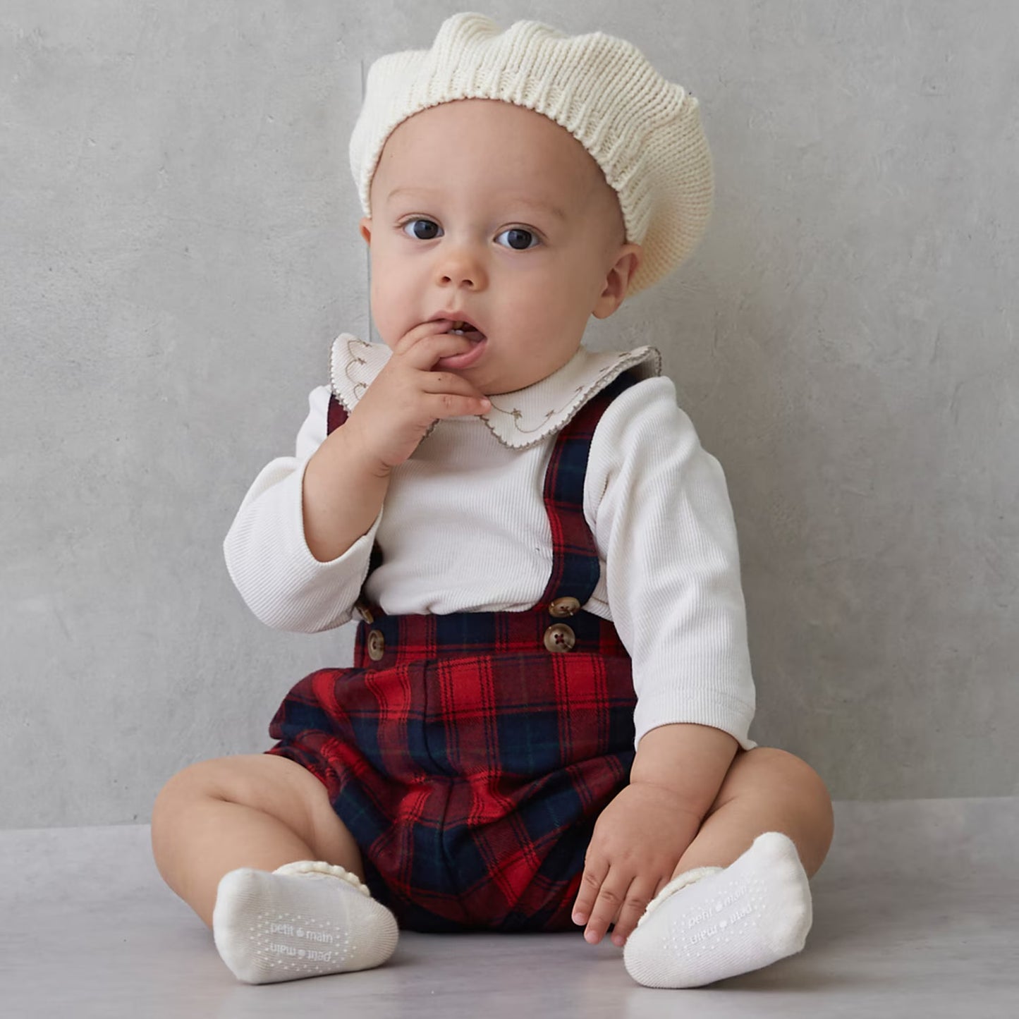 日本童裝 pe#main 刺繡領上衣吊帶褲套裝 70-80cm 男童款/女童款 冬季 TOPS PANTS Jumpsuit 聖誕紅/新年紅