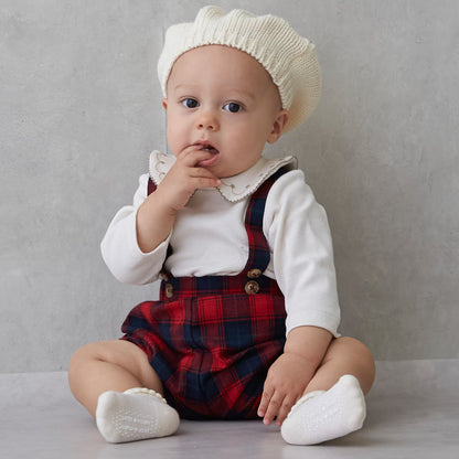 日本童裝 pe#main 刺繡領上衣吊帶褲套裝 70-80cm 男童款/女童款 冬季 TOPS PANTS Jumpsuit 聖誕紅/新年紅