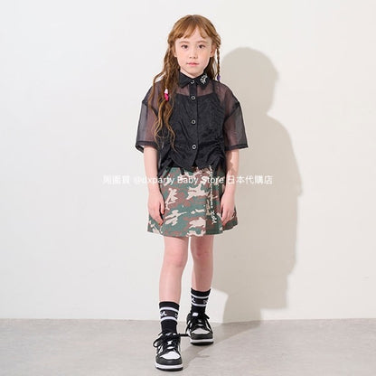 Japanese children's clothing X-girl Stages rivet side pleat skirt 90-140cm girls summer SKIRTS
