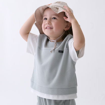 日本童裝 pe#main 接觸冷感 假兩件上衣及短褲套裝 80-130cm 男童款 夏季 TOPS PANTS