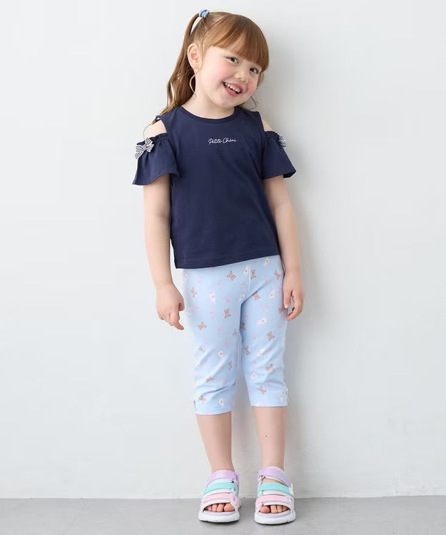 日本童裝 aF#a325 蝴蝶結露肩上衣 90-150cm 女童款 夏季  TOPS