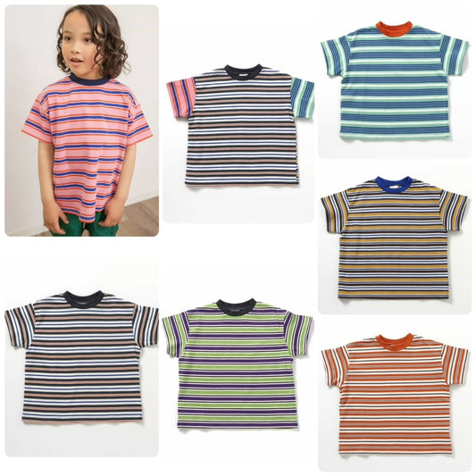 Japanese children's clothing BREEZE striped top 90-160cm boys/girls summer TOPS 