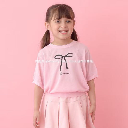 Japanese children's clothing Ly# mine bow print top 110-140cm girls summer TOPS 