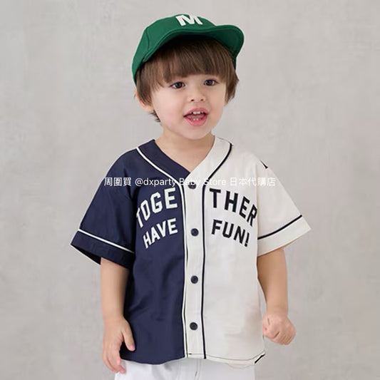 Japanese children's clothing pe#main baseball style shirt 80-130cm boys summer TOPS 
