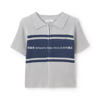 Lovetoxic Japanese Children's Clothing Zipper Cropped Top 140-160cm Girls Summer TOPS OUTERWEAR 