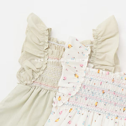 Japanese children's clothing pe#main small flying sleeve dress 80-130cm girls summer dresses 
