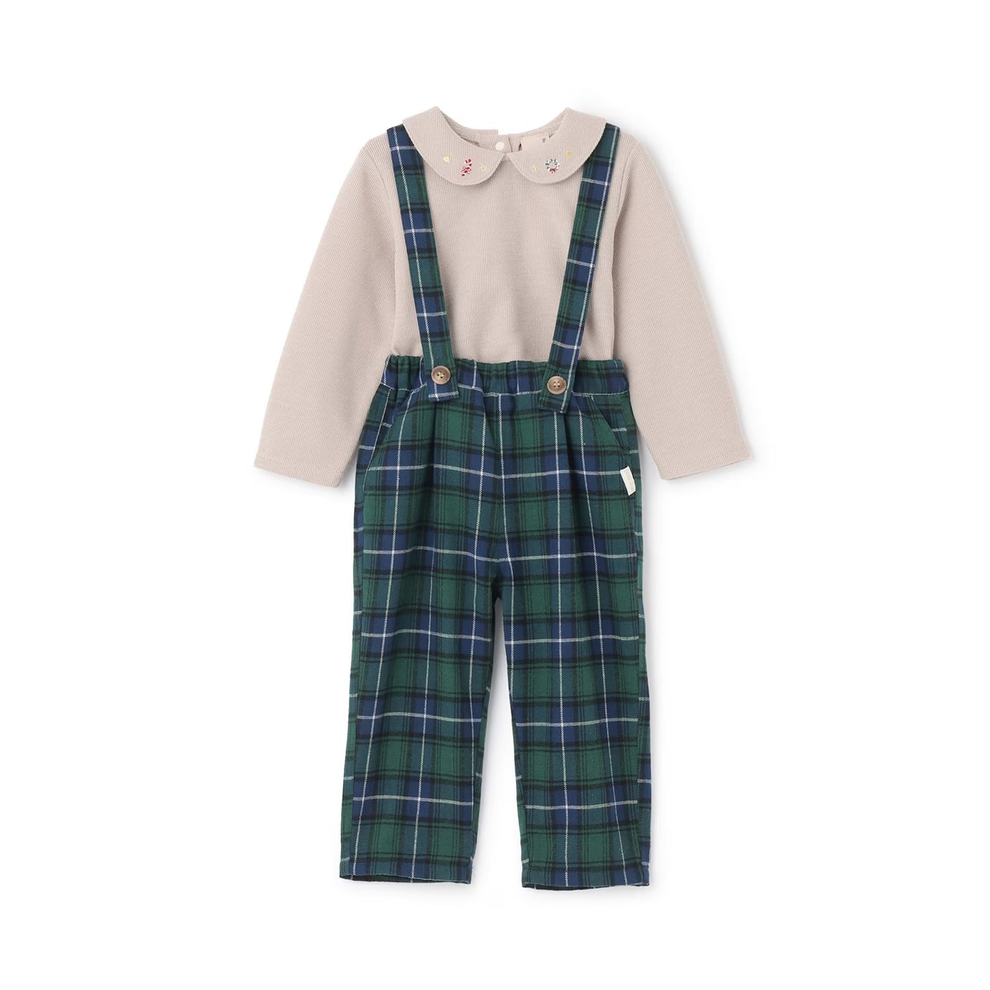 日本童裝 pe#main 上衣吊帶連體褲套裝 80-110cm 初生嬰兒 男童款 冬季 Jumpsuit 聖誕紅/新年紅