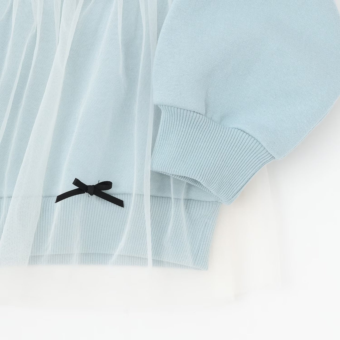 日本童裝 Ly# mine 抓毛緞帶薄紗拼接衛衣 100-150cm 女童款 冬季 TOPS