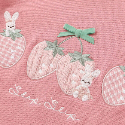 日本童裝  SLAP SLIP 針織袖兔子士多啤梨刺繡衛衣 80-130cm 女童款 冬季 TOPS