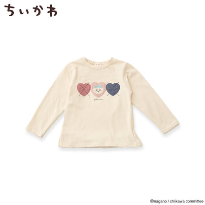 日本童裝 pe#main x【Chiikawa】菱形圖案長袖上衣 80-130cm 女童款 初生嬰兒 夏季 TOPS