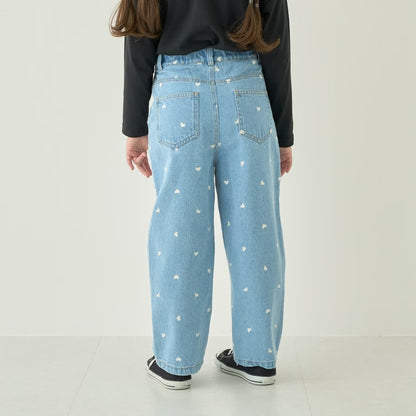 日本童裝 Ly# mine 愛心刺繡印花牛仔褲 100-140cm 女童款 夏季 PANTS