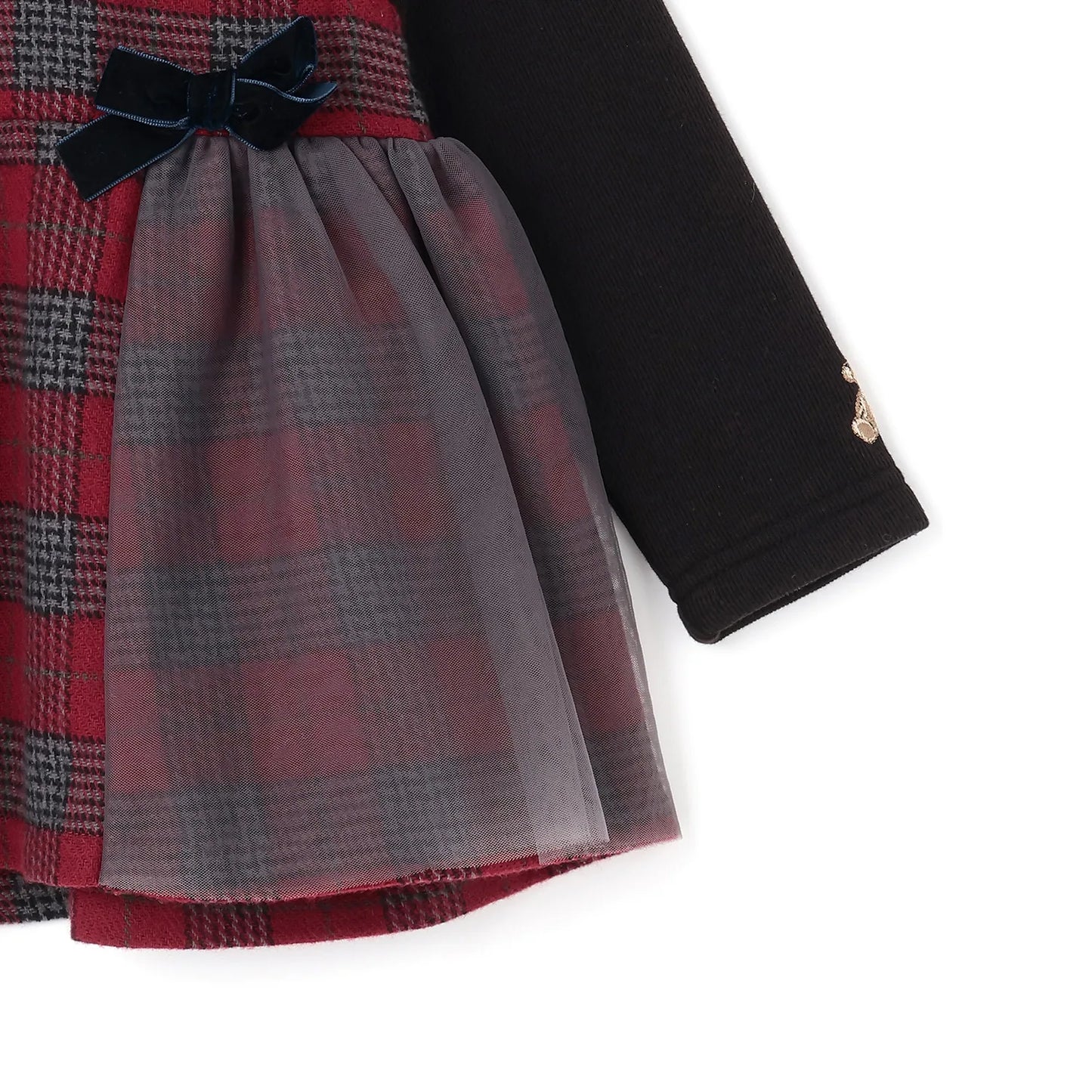 日本童裝 pe#main 假兩件蝴蝶結花邊上衣 80-130cm 女童款 冬季 TOPS 聖誕紅/新年紅