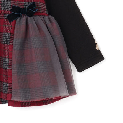 日本童裝 pe#main 假兩件蝴蝶結花邊上衣 80-130cm 女童款 冬季 TOPS 聖誕紅/新年紅