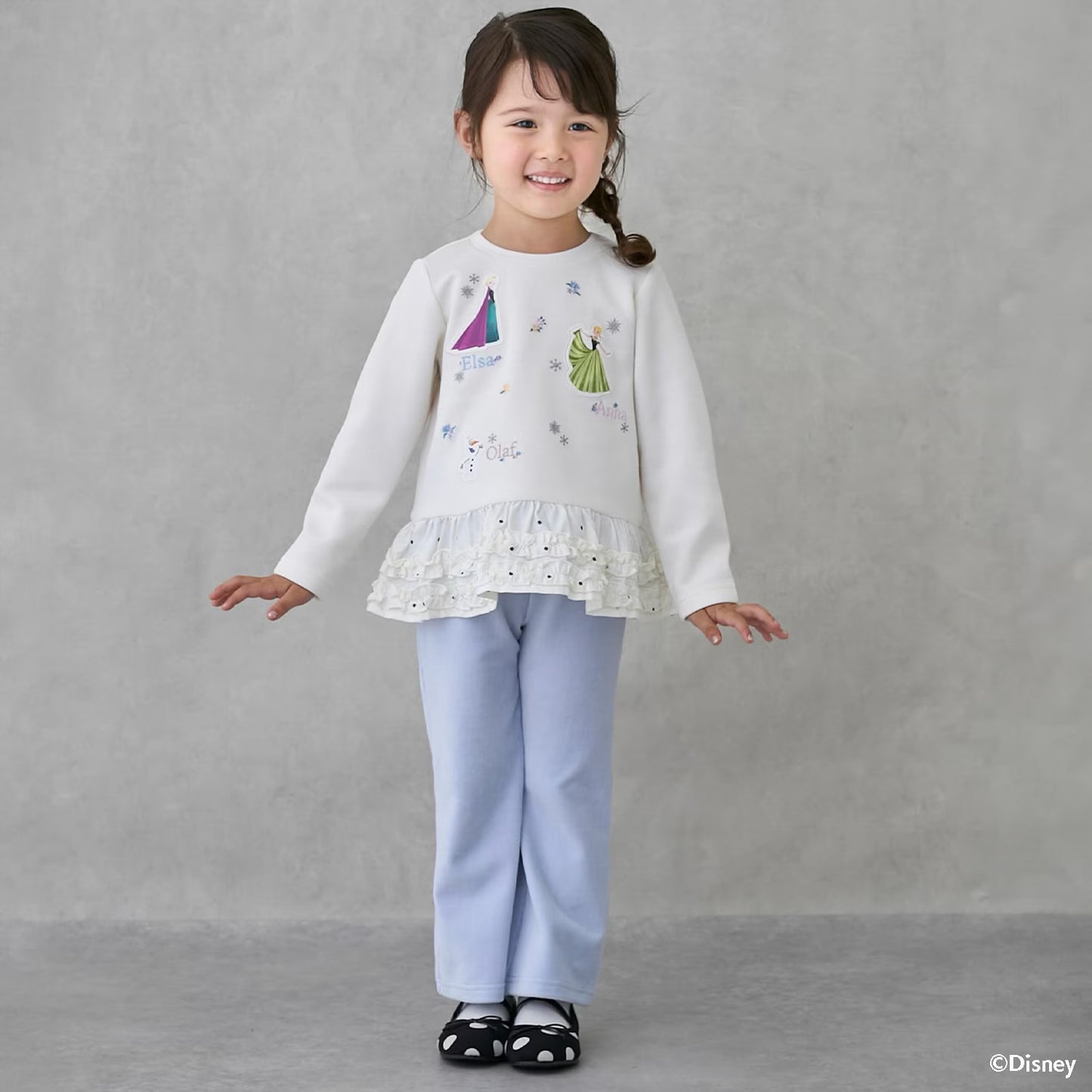 日本童裝 pe#main x Disney Frozen花邊上衣 80-130cm 女童款 冬季 TOPS